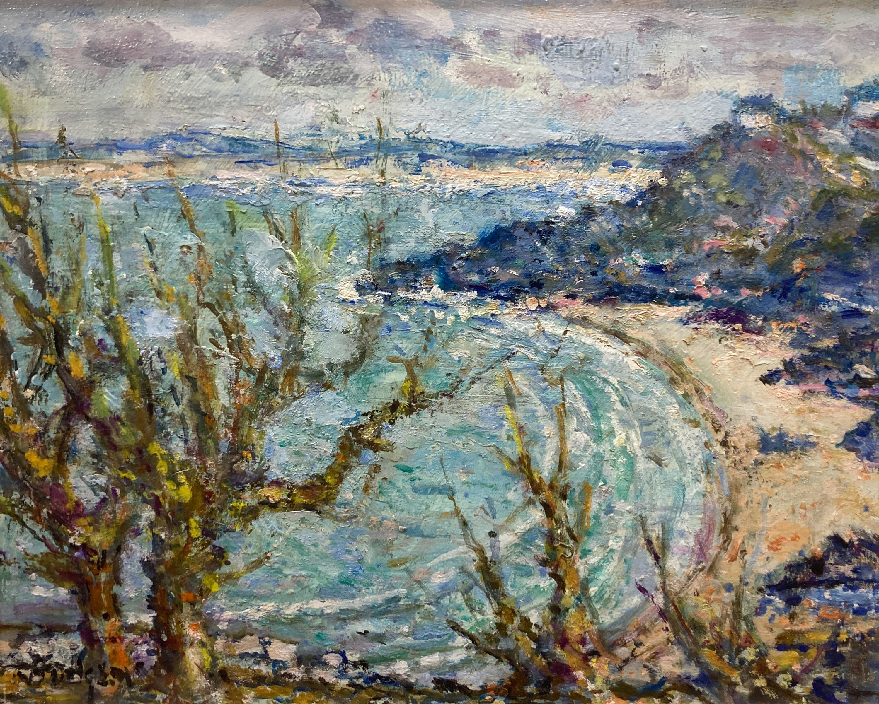 Frank Spencer Curtis Budgen (1882-1971), oil on board, Porthminster Beach, signed, 31 x 40cm.